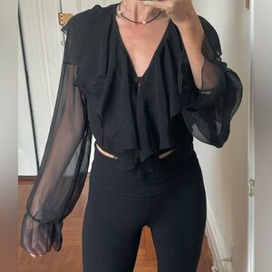 Nique Black Sheer Ruffle Blouse